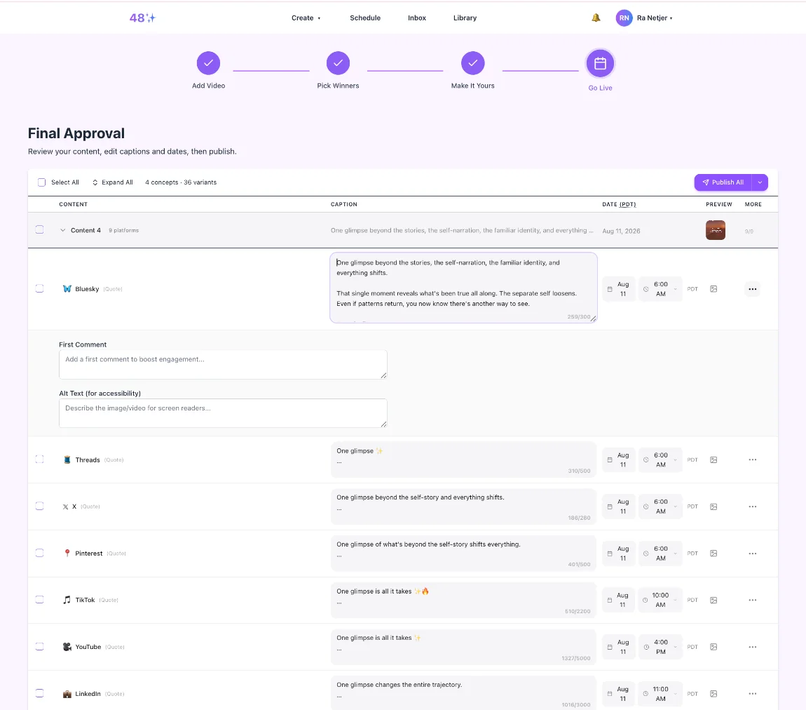 48 Social — Final Approval screen