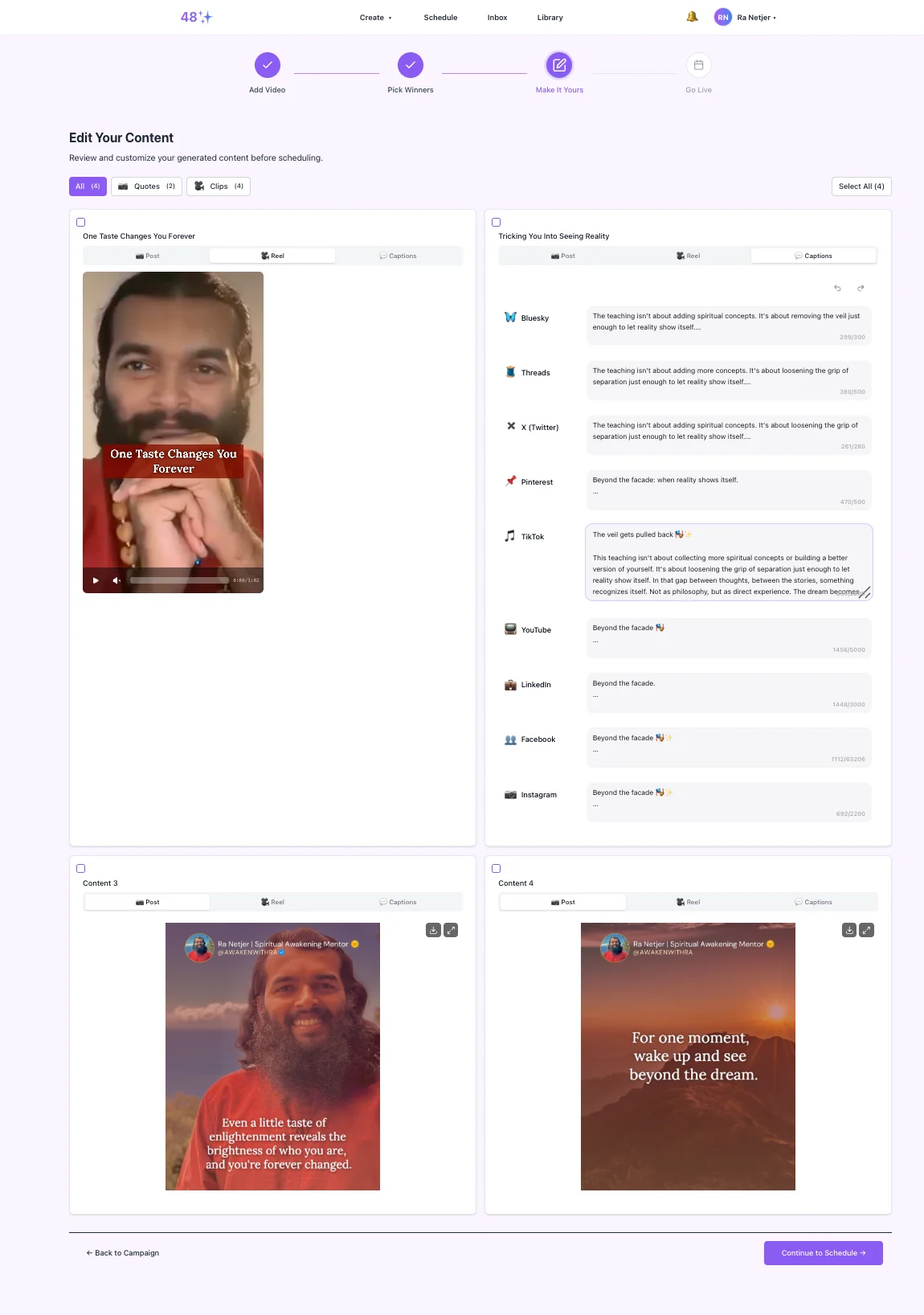 48 Social — Edit Your Content screen