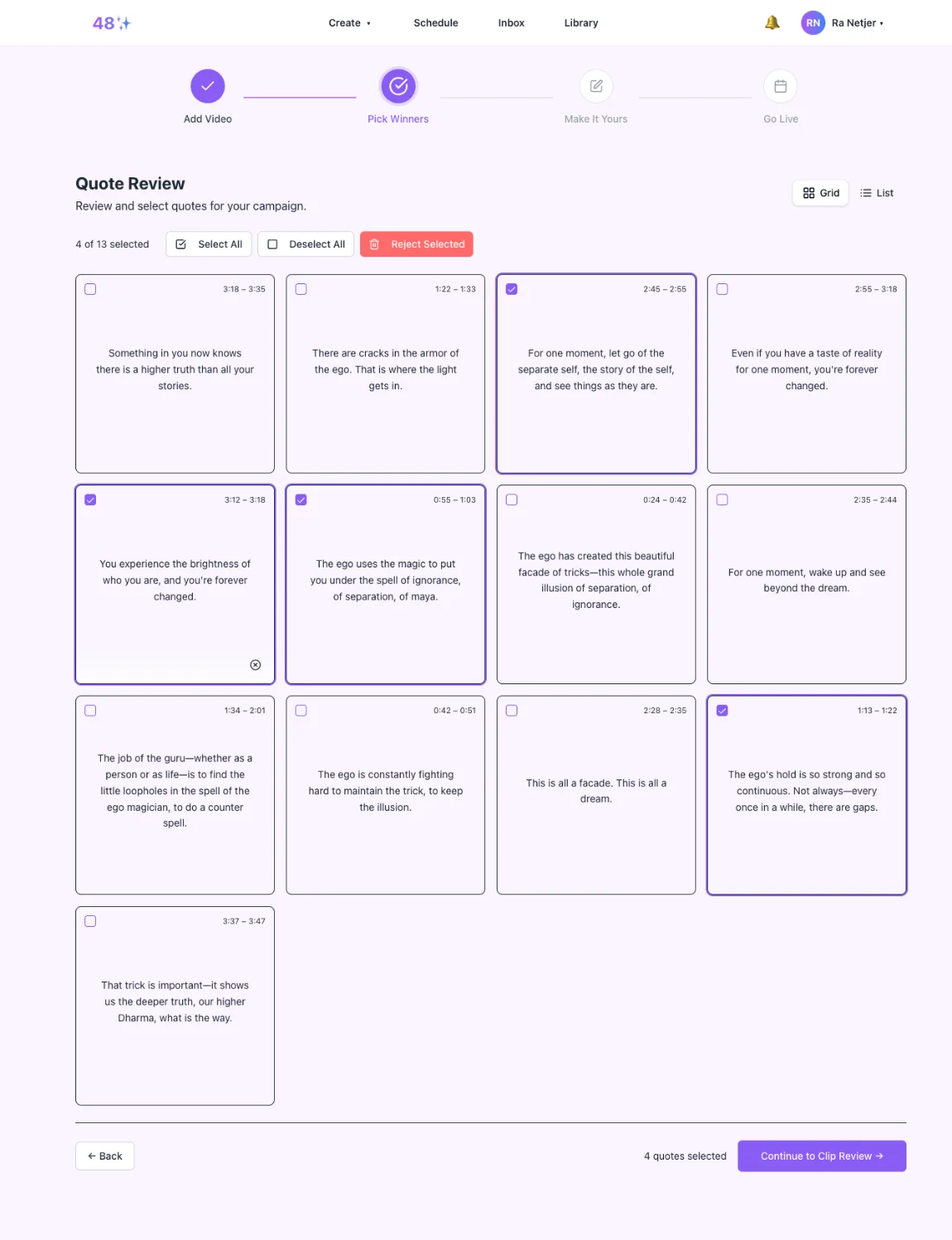 48 Social — Quote Review screen